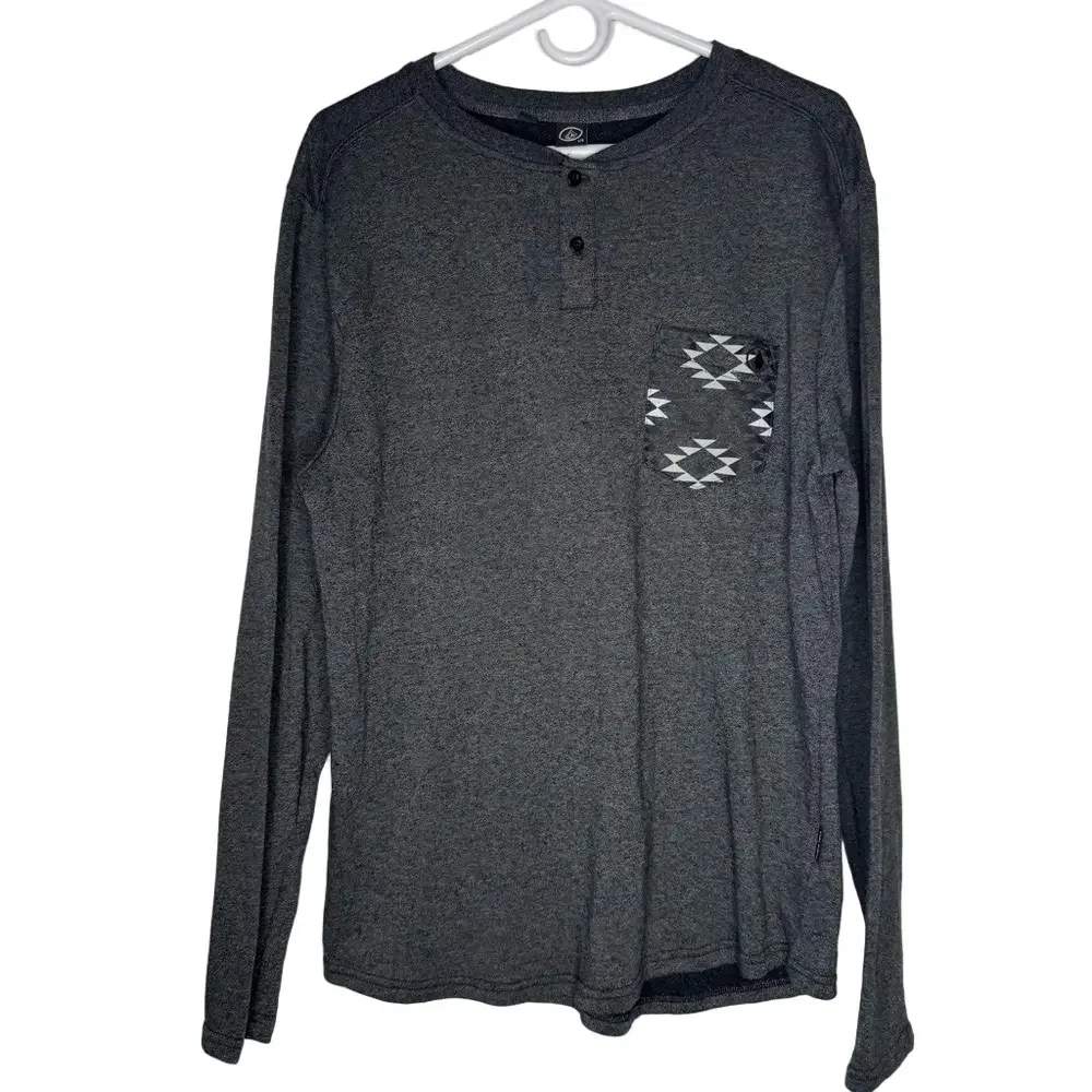 Volcom Men’s Gray Long Sleeve Henley Shirt with Pocket cotton blend - Picture 1 of 7